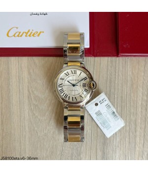  SUPER CLONE MÁQUINA ETA - CARTIER BALLON BLEU PRATA BRANCO 36MM