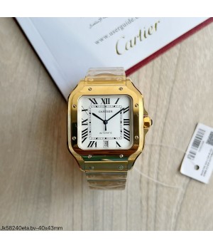  SUPER CLONE MÁQUINA ETA - CARTIER SANTOS DOURADO BRANCO 40MM