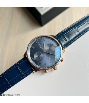  SUPER CLONE MÁQUINA ETA - IWC PORTUGUESE CHRONOGRAPH ROSE AZUL 41MM