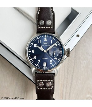  SUPER CLONE MÁQUINA ETA - IWC BIG PILOT PRATA AZUL COURO 46MM