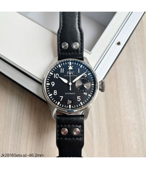  SUPER CLONE MÁQUINA ETA - IWC BIG PILOT PRATA PRETO COURO 46MM