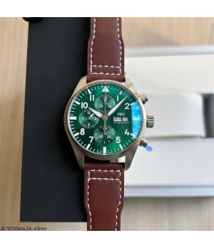  SUPER CLONE MÁQUINA ETA - IWC PILOT PRATA VERDE 43MM