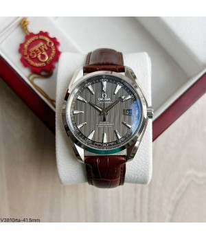  SUPER CLONE MÁQUINA ETA - OMEGA SEAMASTER AQUA TERRA CO-AXIAL 41,5MM PRATA COURO