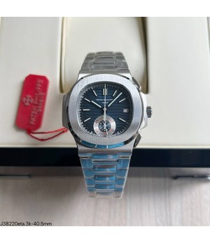  SUPER CLONE MÁQUINA ETA - PATEK PHILIPPE NAUTILUS 40MM PRATA AZUL