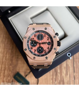  SUPER CLONE MÁQUINA ETA - AUDEMARS PIGUET ROYAL OAK OFFSHORE ROSE 42MM COURO