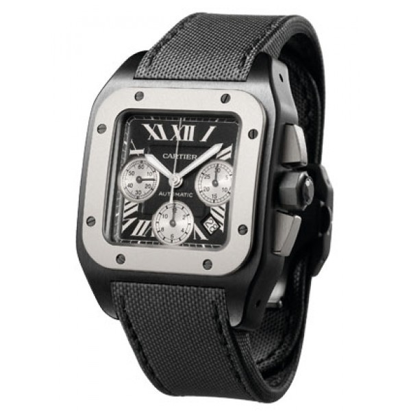 Relógio Réplica Cartier Santos 100 Black Steel
