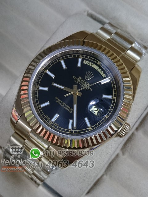 Relógio Réplica Rolex Day Date Dourado Preto