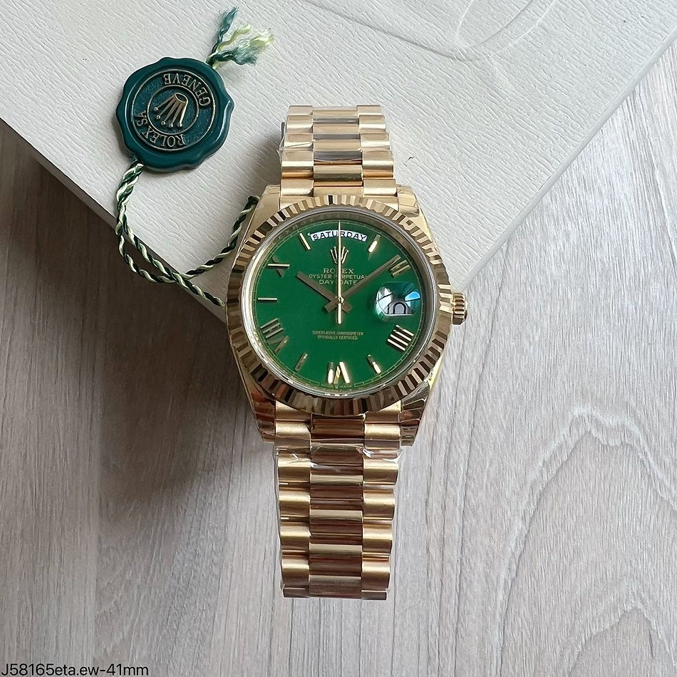 SUPER CLONE MÁQUINA ETA -  ROLEX DAY-DATE II DOURADO VERDE 40MM