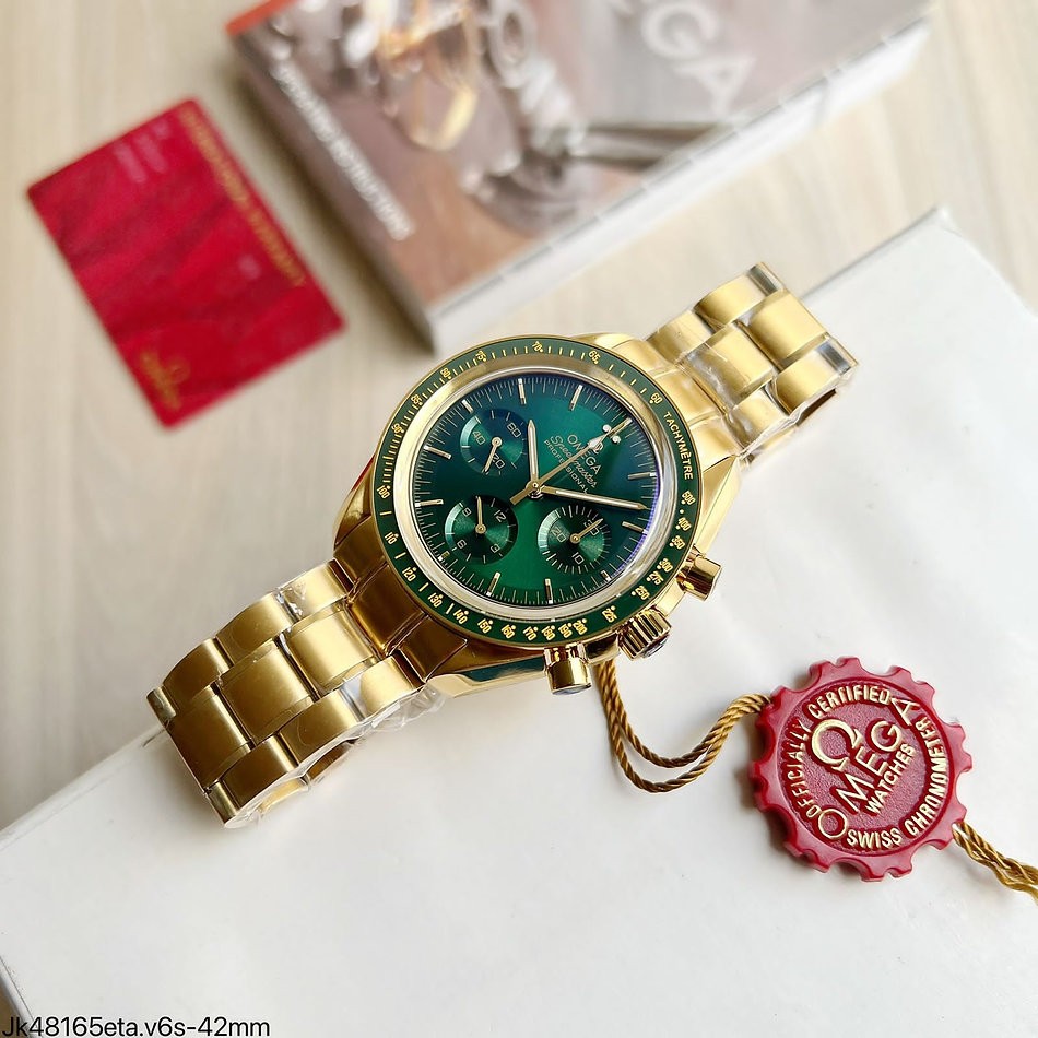  SUPER CLONE MÁQUINA ETA - OMEGA SPEEDMASTER MOONWATCH GOLD GREEN 42MM